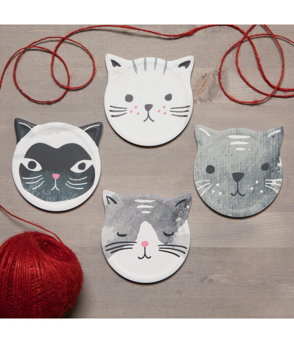 Now Designs Sous-verres en céramique "Chat", lot de 4