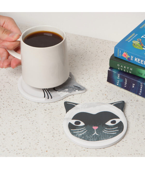 Now Designs Sous-verres en céramique "Chat", lot de 4