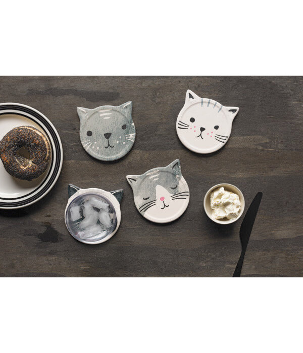 Now Designs Ceramic coasters "Cat", pack of 4
