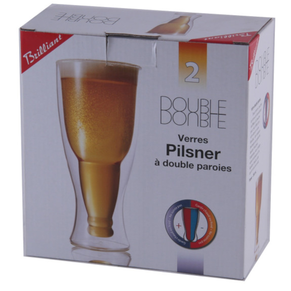 Brilliant Double Double Glass Beer/Pilsner Set of 2