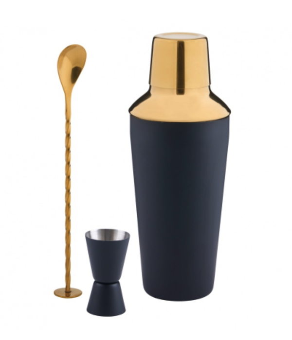 Trudeau Trudeau 3pcs Black-Gold Cocktail Mixer Set