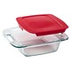 Plat de cuisson carré 20cm "Easy Grab" avec son couvercle rouge de Pyrex