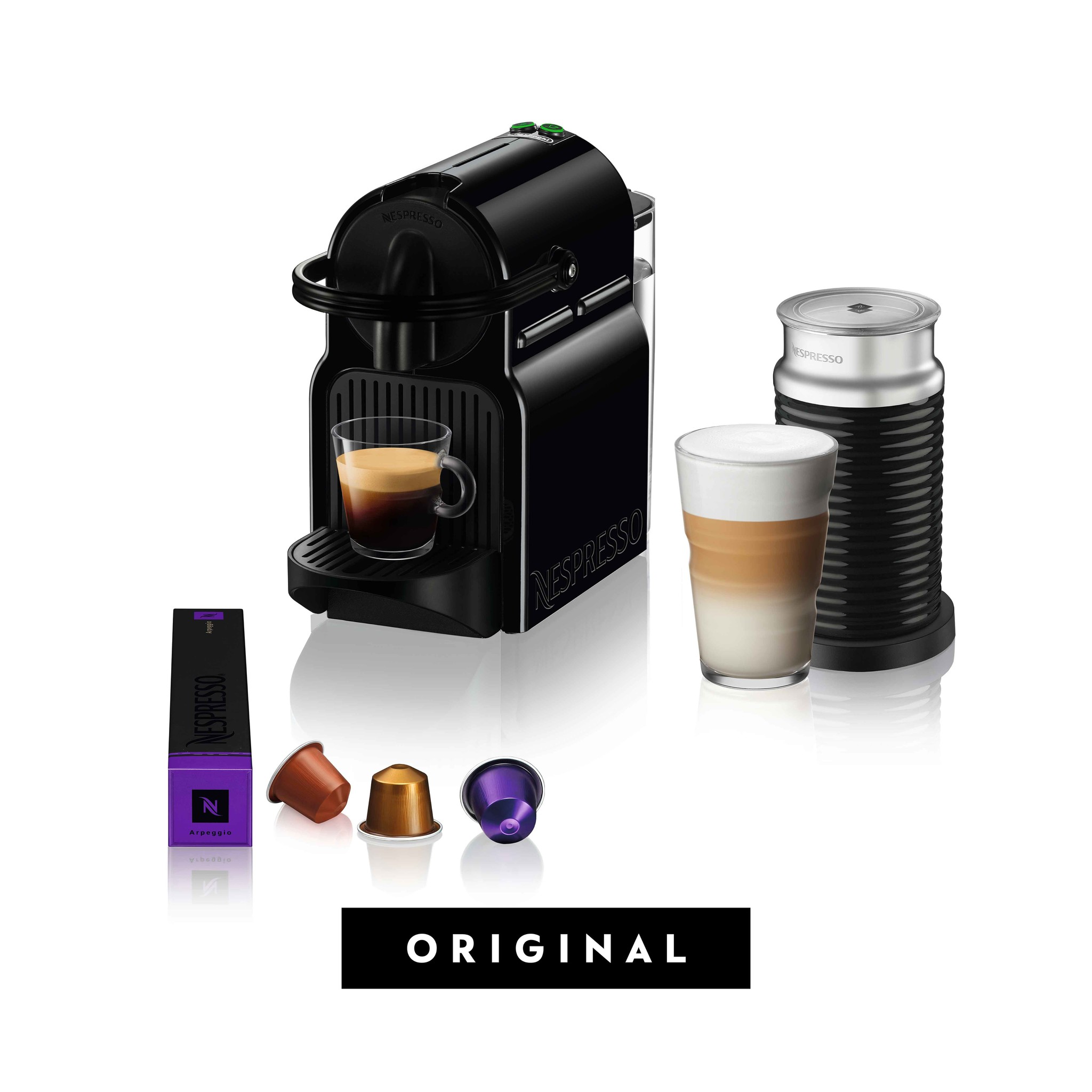 Machine à café et espresso Vertuo de Nespresso par De'Longhi avec mousseur  à lait Aeroccino, Noir 