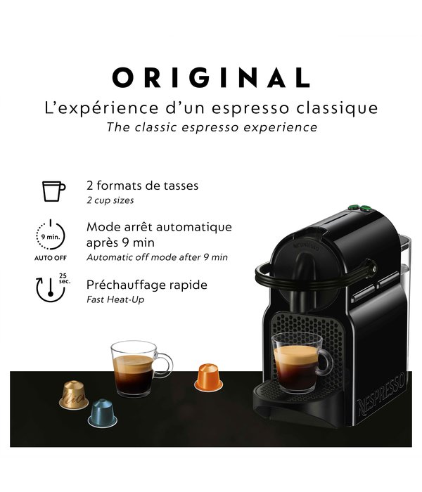 Nespresso Machine à espresso Inissia de Nespresso® par De'Longhi avec mousseur à lait Aeroccino, Noir