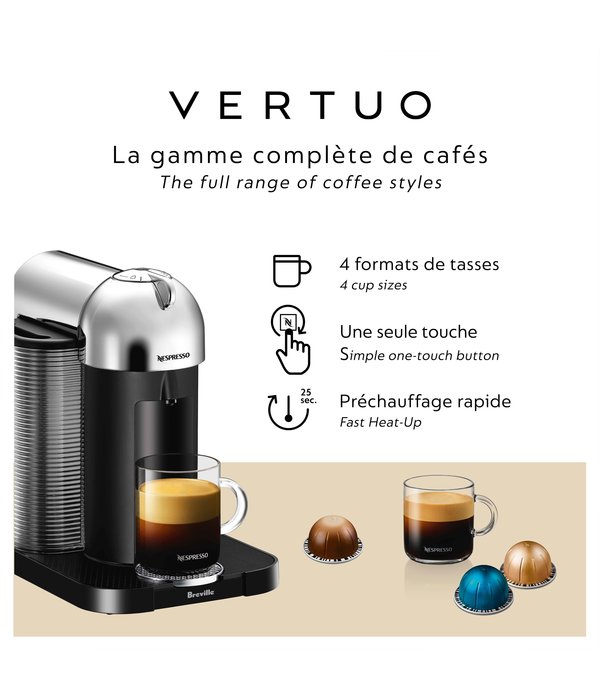 Nespresso Machine à café et espresso Vertuo de Nespresso® par Breville, Chrome