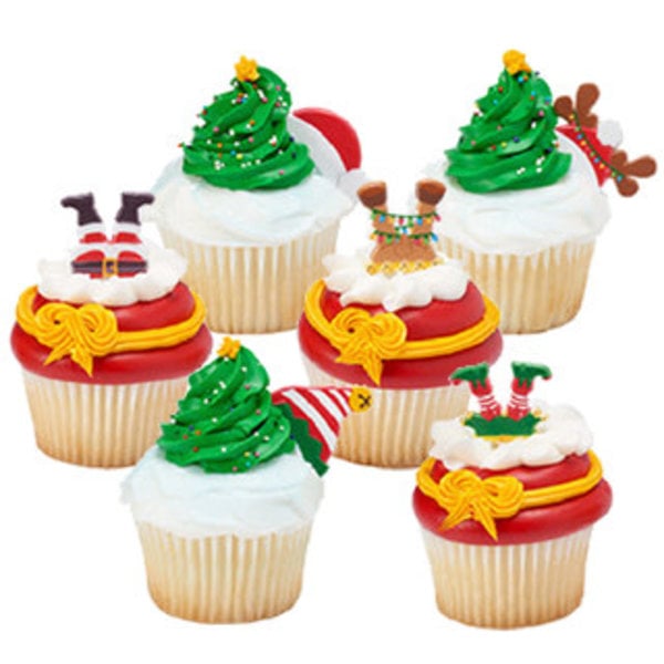 12 Cupcake Toppers Sapin de Noël Vert à Paillettes - Annikids