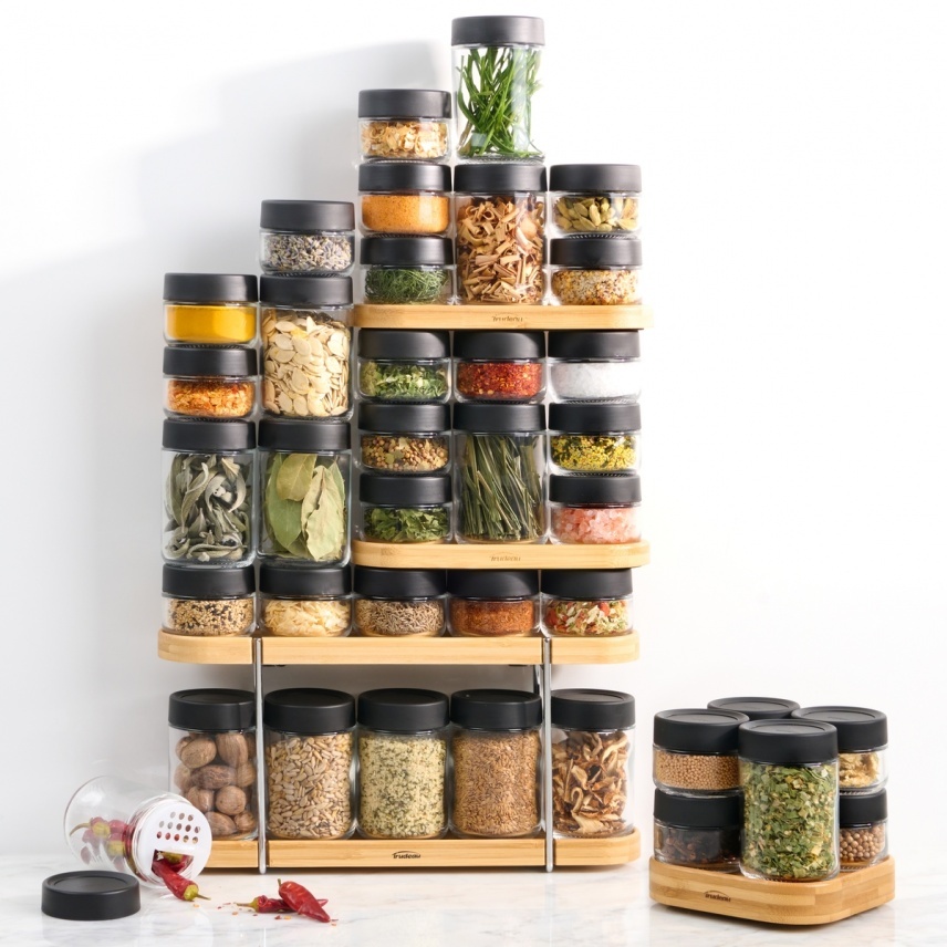 Revolving Spice Rack With 6 Spice Jar Seasoning Bottle - Temu