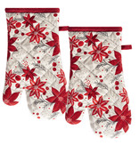 Mitaines de four "Poinsettias" avec Lurex, ens/2