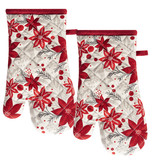 Oven Mitt "Poinsettias", Pack of 2, with Lurex