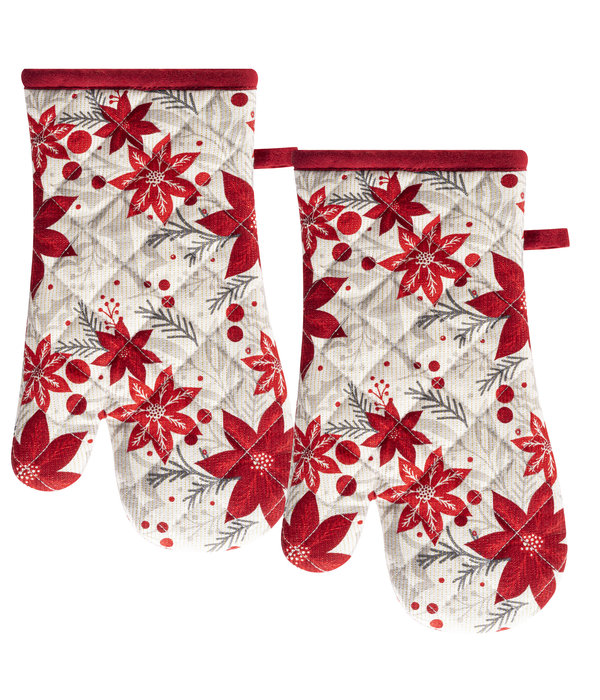 Oven Mitt "Poinsettias", Pack of 2, with Lurex
