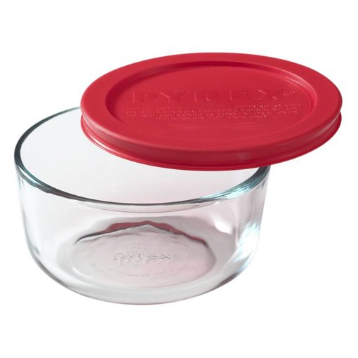 Pyrex Plat rond en verre 2-tasses "Simply Store" avec son couvercle rouge de Pyrex