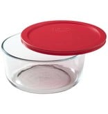 Pyrex Plat rond 1,75L / 7 tasses avec couvercle rouge de Pyrex ( D )