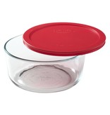 Pyrex Plat rond 1,75L / 7 tasses avec couvercle rouge de Pyrex ( D )