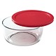 Plat rond 7-tasses "Simply Store" avec son couvercle rouge de Pyrex