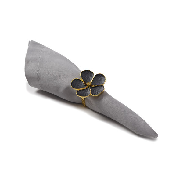 Brilliant Set of 4 Napkin Rings "Marguerite" Black/Gold