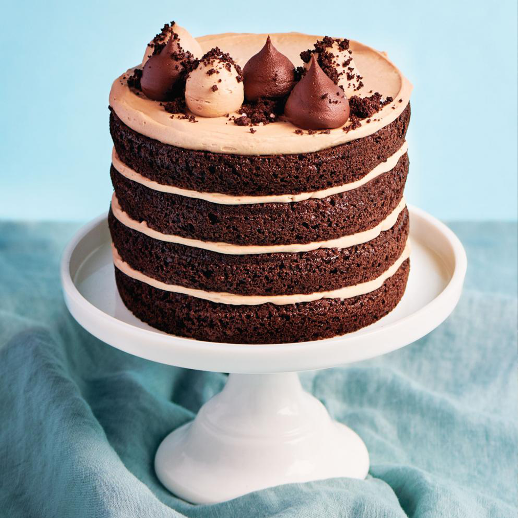 The cake is packaged in a white paper box on a light blue background. Open  Kraft packaging with a piece of sweet layer cake. Eco-friendly Lunch Box. F  Stock Photo - Alamy