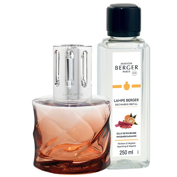 Coffret cadeau 'Spirale rose ambré + 250 ml Éclat de rhubarbe de Lampe Berger