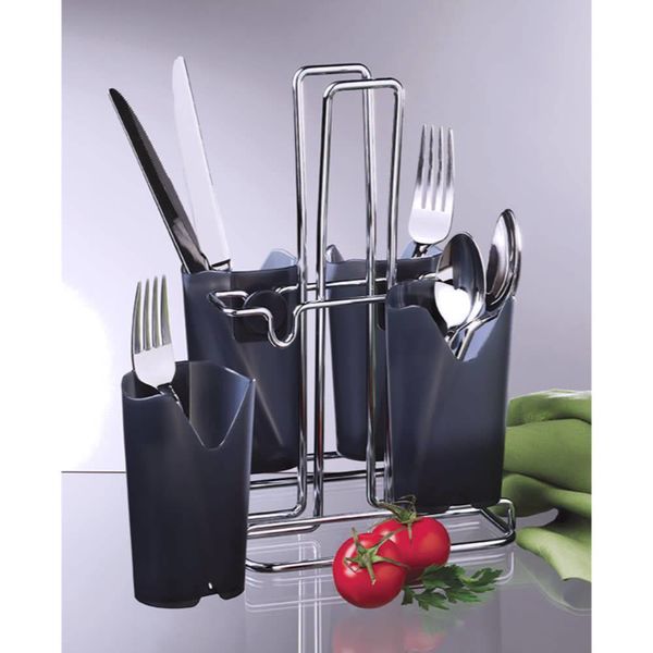 Prodyne Flatware Caddy, Smoke W/Chrome Stand