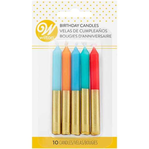 Wilton Blue, Orange & Red Gold-Dipped Birthday Candles