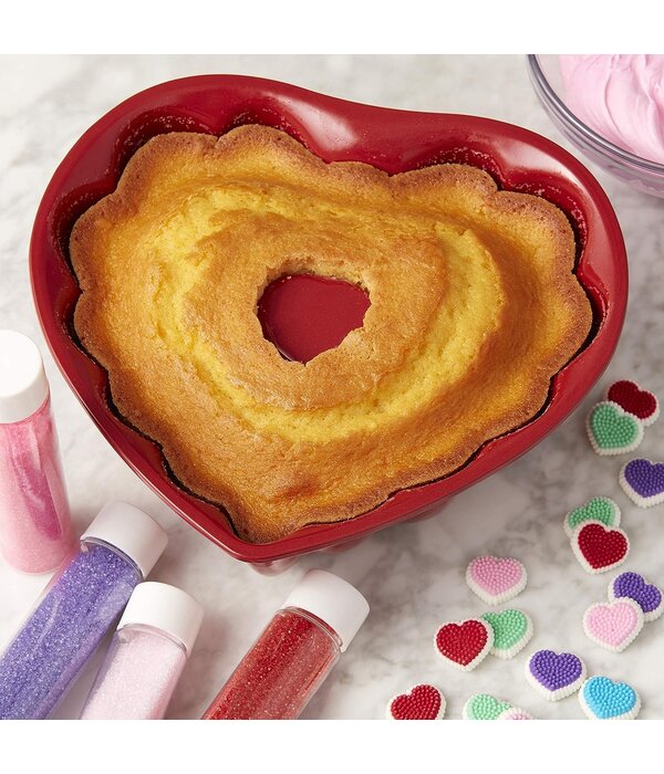 Red Heart-Shaped Non-Stick Fluted Tube Pan, 8-Inch - Wilton