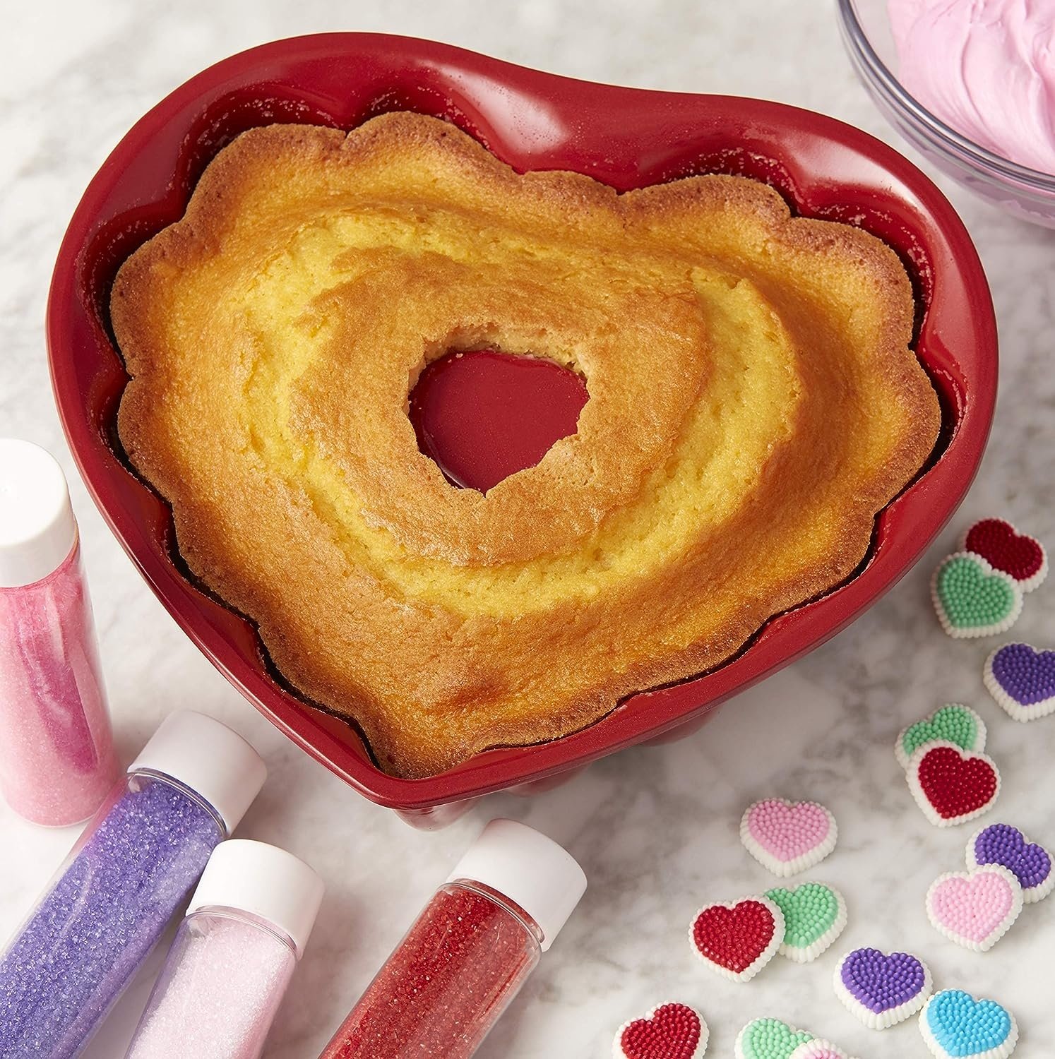 Wilton Red Heart-Shaped Non-Stick Fluted Tube Pan, 8-Inch 