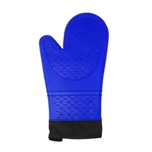 Cool Touch Silicone and cotton oven mitt 15" - Blue