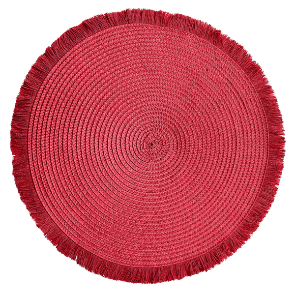 Safdie Round Placemat with Fringe - Red