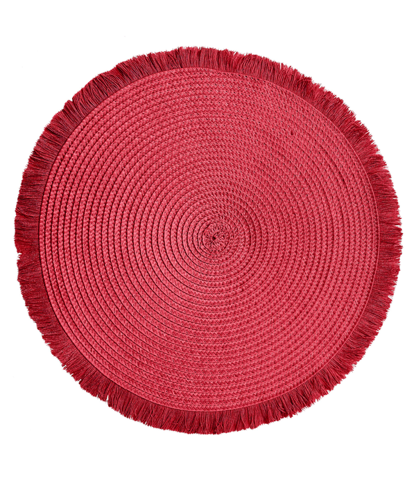 Safdie Round Placemat with Fringe - Red