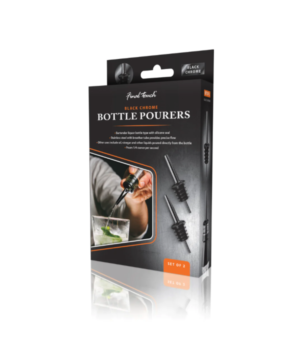 Final Touch Final Touch Liquor Bottle Pourers, Black Chrome Finish, Set of 2
