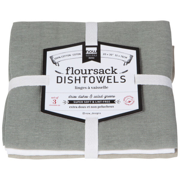 Now Designs Gray White Moonstruck Floursack Dishtowels, Set of 3