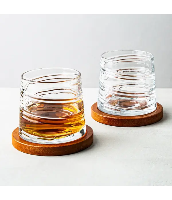Brilliant Brilliant Pirouette 'Spirale' Spinning D.O.F. Glass w/ Coaster, Set of 2