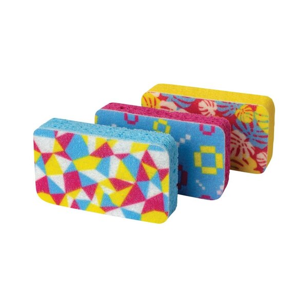 Casabella Multicolor Print Non-Scratch Scrub Sponges, Pack of 3