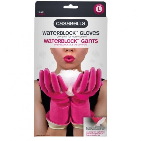Casabella Pink Waterblock Latex Gloves, Large
