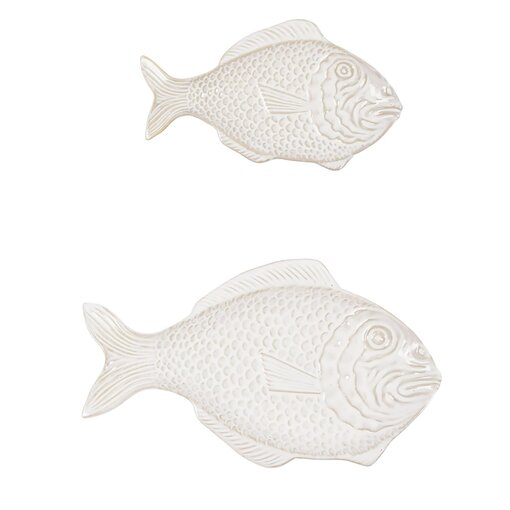 Harman Harman Fish True Ocean White Stoneware Serving Plate, 2 pieces