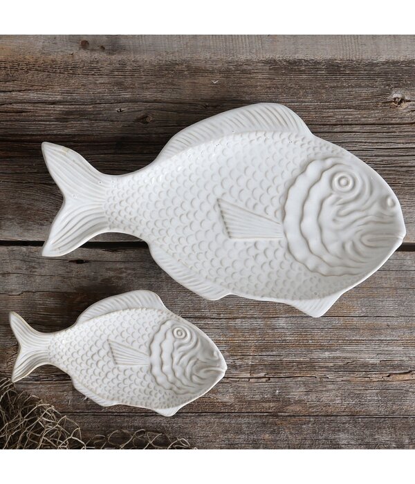 Harman Harman Fish True Ocean White Stoneware Serving Plate, 2 pieces