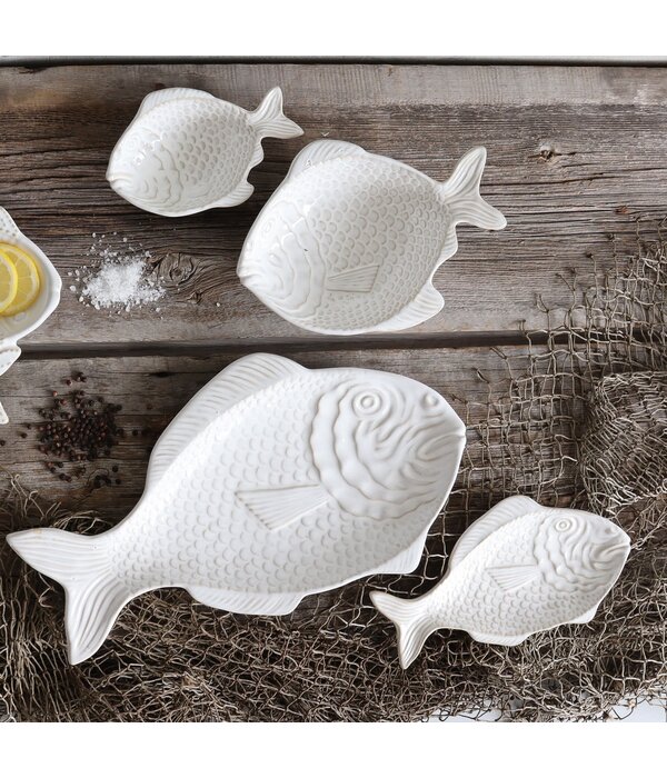 Harman Harman Fish True Ocean White Stoneware Serving Plate, 2 pieces