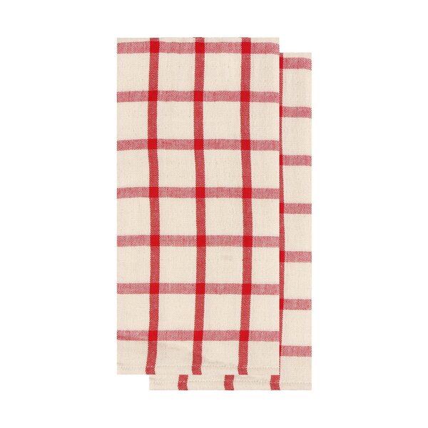 Serviette de cuisine à carreaux rouge/beige, ens/2