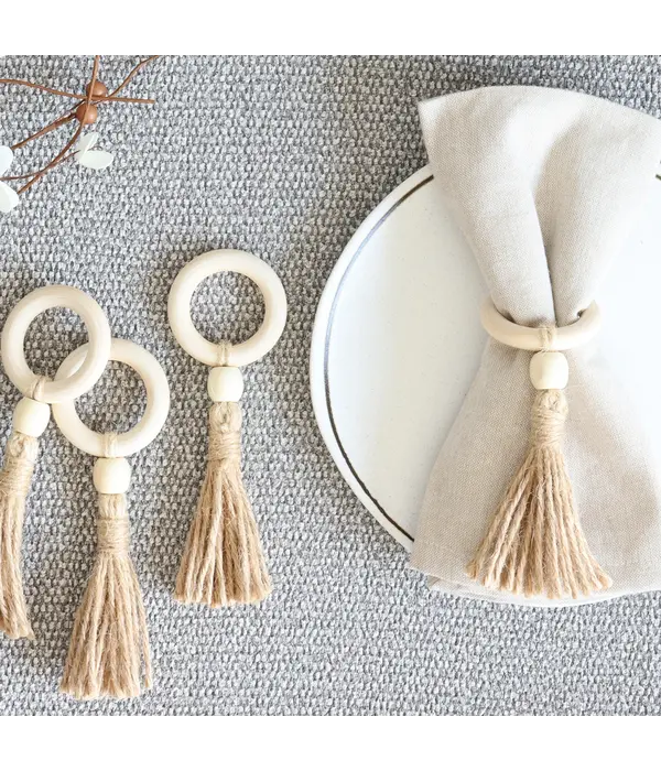 Harman Harman Tassel Napkin Ring Natural, Set of 4