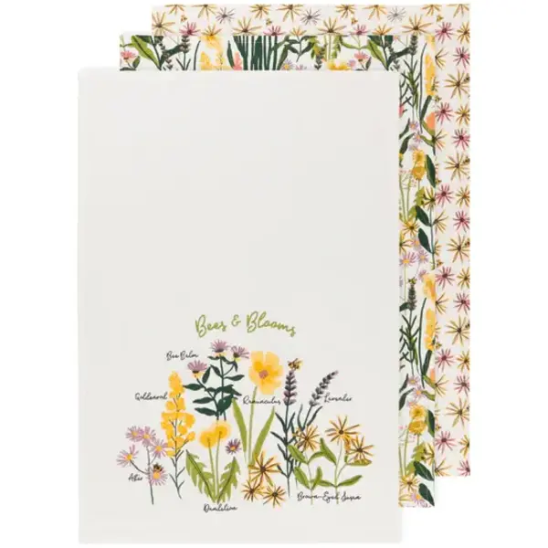 Now Designs "Bees & Blooms" Floursack Dishtowels, Set of 3