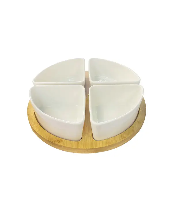 Round Serving Tray with Triangle-Shaped Bowls