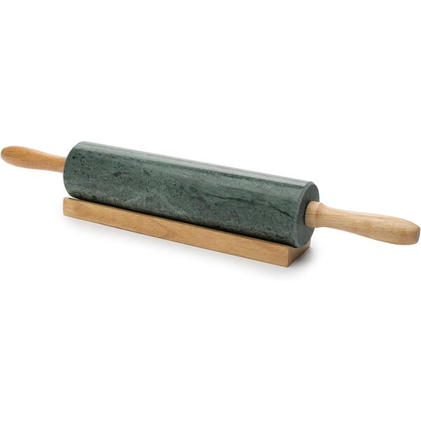 Fox Run Green Marble Rolling Pin with Base