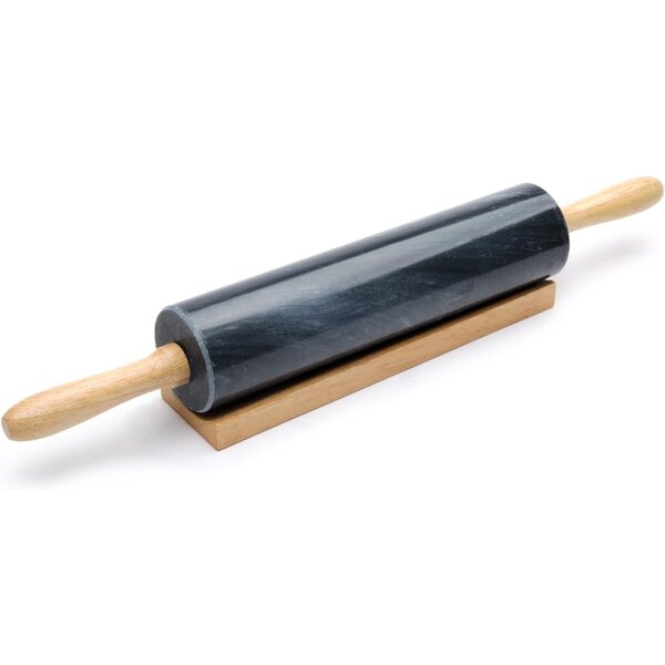 Fox Run Black Marble Rolling Pin with Base