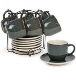 Set of Stand and 6 Cups with Saucers, Green