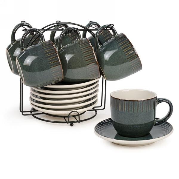 Set of Stand and 6 Cups with Saucers, Green