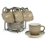 Set of Stand and 6 Cups with Saucers, Beige