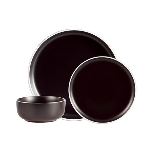 Two-Tone Matte Black Dinnerware Set, 12 Pieces