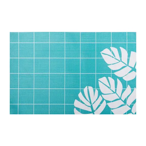 Napperon bleu "Feuilles blanches" 12x18