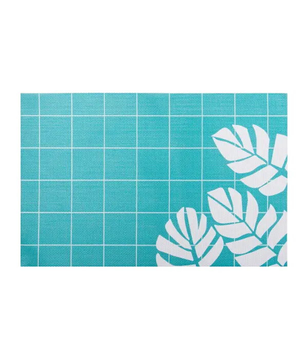 Napperon bleu "Feuilles blanches" 12x18