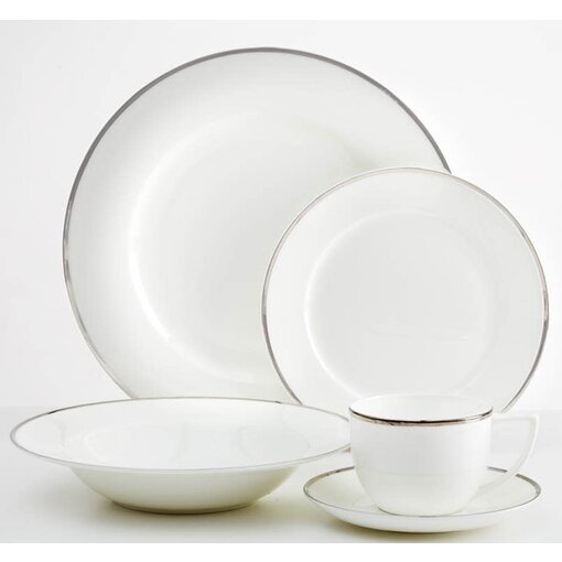 White Dinnerware Set with Platinum Rim, 20-piece