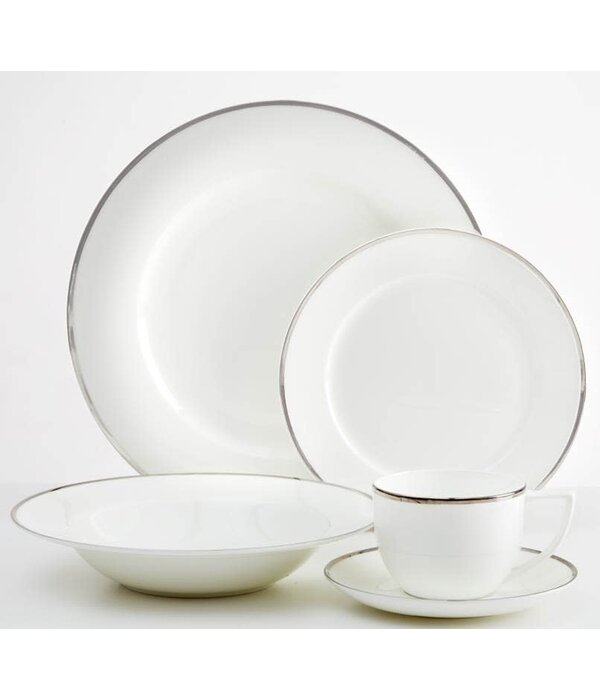 White Dinnerware Set with Platinum Rim, 20-piece